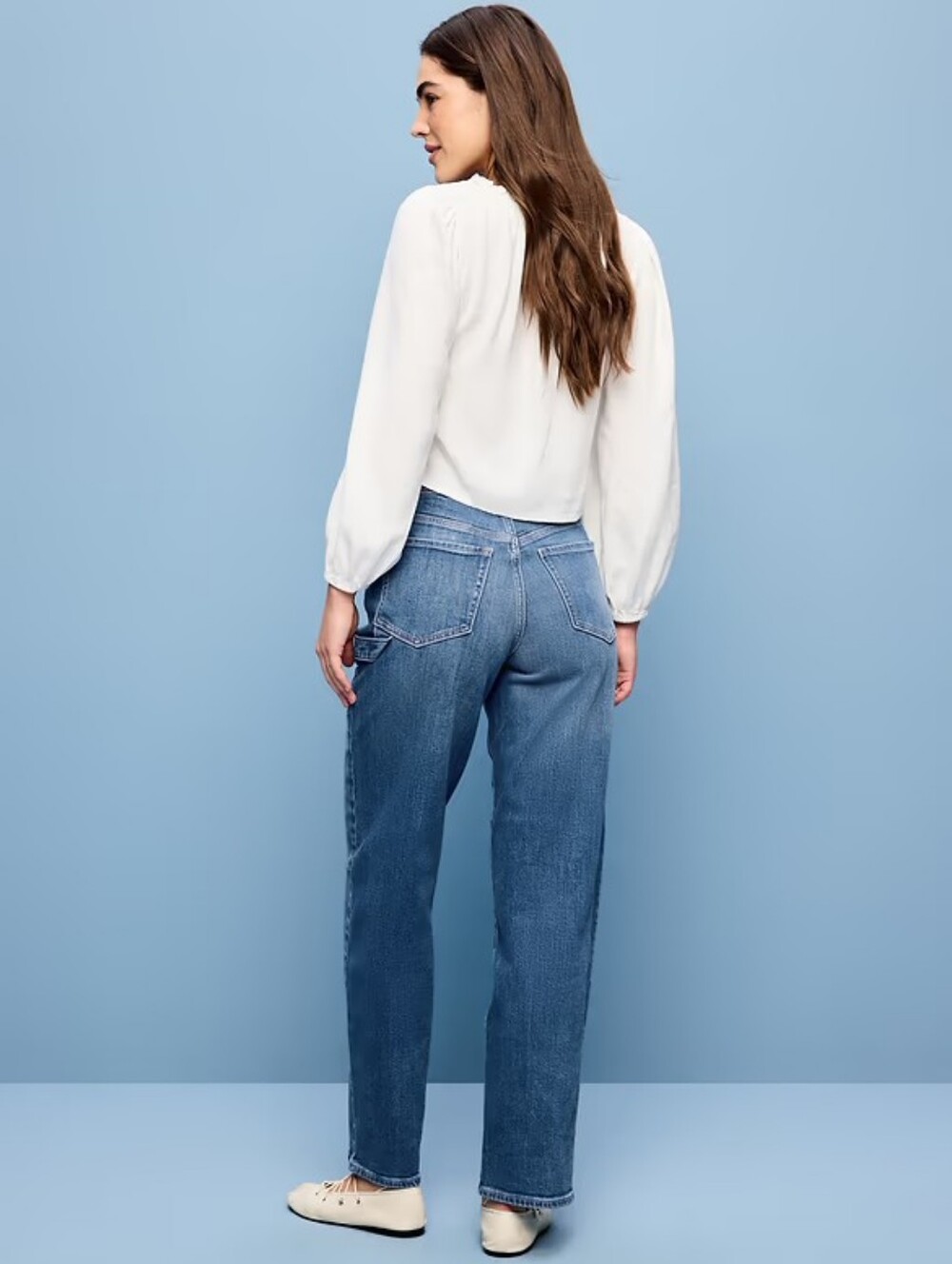 Old Navy High-Waisted OG Loose Jeans Sz 8 Straight Leg Embroidered Blue Women's - Picture 2 of 16